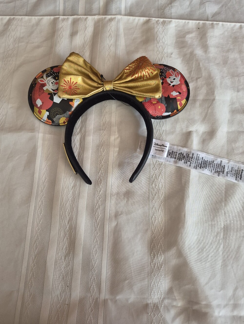 Disney Kids Metallic Gold Bow Minnie Ear Headband with Colorful Character Print